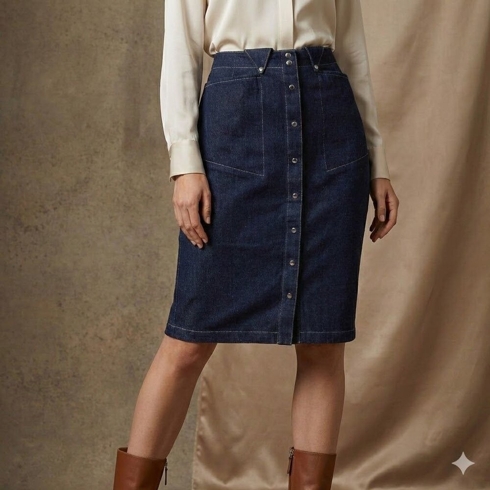 Vintage Thierry Mugler Paris 80s Denim Wiggle Skirt Sculptural Vamp Pinup Small
